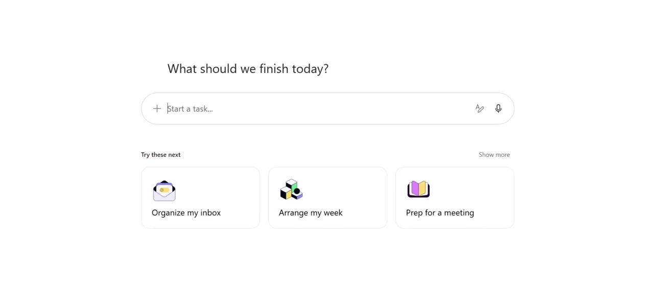 Cowork åben i Microsoft 365 Copilot efter aktivering med prompten What should we finish today